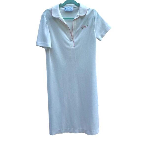 Vtg Knit Feminine Dainty Floral Embroidered Cottage Tennis Core Coquette Dress M - Picture 2 of 11